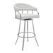 Myla 30 Inch Swivel Barstool, Slatted Back, Curved Slope Arms, Steel, White