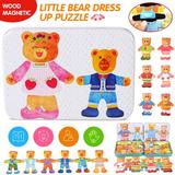 KEINXS 36Pcs Magnetic Bear Family Dress-Up Puzzle with Box-Sorting and Matching Jigsaw Puzzle for 3-6 Years Old Boys and Girls(Mama bear)