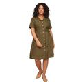 TRENDYOL Damen Women Shirt Relaxed Fit Woven Plus Size Dress Mini-Hemdkleid Lässig geschnittenes, gewebtes Kleid in Übergröße, Khaki, 44