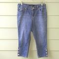 Nine West Jeans | Nine West Women's Blue Cropped Jeans 3 Metal Buttons On Outer Leg Bottoms Sz 8p | Color: Blue | Size: 8p