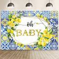 MEHOFOND 8x6ft Lemon Oh Baby Shower Backdrop Blue Tile Lemon Birthday Party Photography Background Talavera Tile Floral Print Decoration Kids Gender Reveal Newborn Bday Cake Smash Photo Studio Props