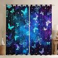 Loussiesd Butterfly Curtain for Bedroom Living Room Kids Universe Galaxy Butterflies Darkening Drapes Purple Blue Outer Space Window Curtains Starry Sky Window Treatments Bedroom W52*L63