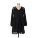 ASOS Casual Dress - A-Line V Neck Long sleeves: Black Print Dresses - Women's Size 6