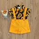Baby Boy Summer Short Sleeve Shirt Clothes Sets Kids Sunflower Print Bow Button Bodysuit Rompers +