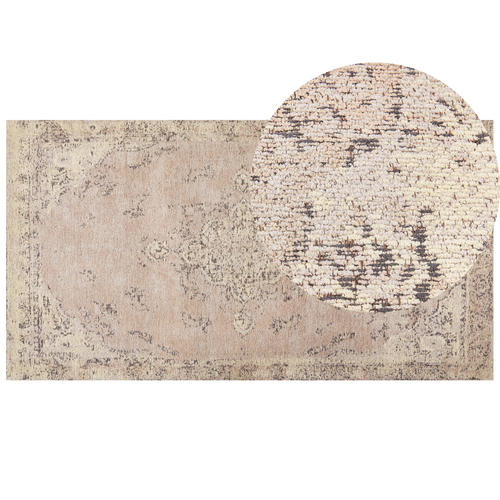 Teppich Baumwolle Polyester Beige 80 x 150 cm Orientalisches Muster Distressed Vintage Wohndekoration