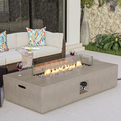 COSIEST Outdoor Rectangle Fire Pit Table w Fire Glass, Wind Guard