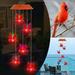 Solar Red Bird Wind Chime Light LED Cardinal Hanging Lamp Wind Chime Waterproof Mobile Outdoor Chime for Patio Deck Yard Garden Home (28 Red)