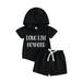 Qtinghua Toddler Infant Baby Boys Summer Outfits Short Sleeve Letter Print Hoodie Shorts 2Pcs Clothes Black 2-3 Years