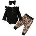 Preemie Girl Mittens Baby Girls Leopard Print Ruffle Ribbed Romper Tops Pants Outfits Set Baby Swaddles for Girls