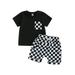 Wassery Toddler Baby Boy Summer Clothes Infant Checkerboard Short Sleeve T-Shirt Plaid Shorts Set 2PCS Checkered Outfit 0-3T