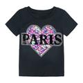 Odeerbi Baby Boy Girl Clothes Toddler Outfit 2024 Fashion Cotton Funny Discoloration Flip Heart Sequins Pattern Top T-shirt Black