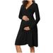 Maternity Dress Gown Women s Maternity Casual Long Sleeve Solid Color Nursing Dress For Breastfeeding With Pocket Bohemian Maternity Dress