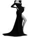 Baycosin Maternity Dress for Photoshoot Split Chiffon Maxi Gown for Women Train Long Sleeve Off Shoulder Dresses