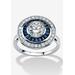 Women's 3.46 Tcw Round Cz And Sapphire Circle Ring In Platinum-Plated Sterling Silver by PalmBeach Jewelry in Silver (Size 7)