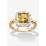 Women's 1.85 Tcw Genuine Citrine Diamond Accent 14K Gold-Plated Sterling Silver Halo Ring by PalmBeach Jewelry in Yellow (Size 10)