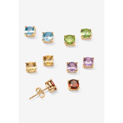 Women's 4.92 Tcw 5-Pair Set Of Genuine Gemstone Earrings 18K Gold-Plated Sterling Silver by PalmBeach Jewelry in Blue