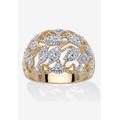 Women's Round Diamond Accent 18K Gold-Plated Two-Tone Openwork Dome Leaf Ring by PalmBeach Jewelry in White (Size 8)