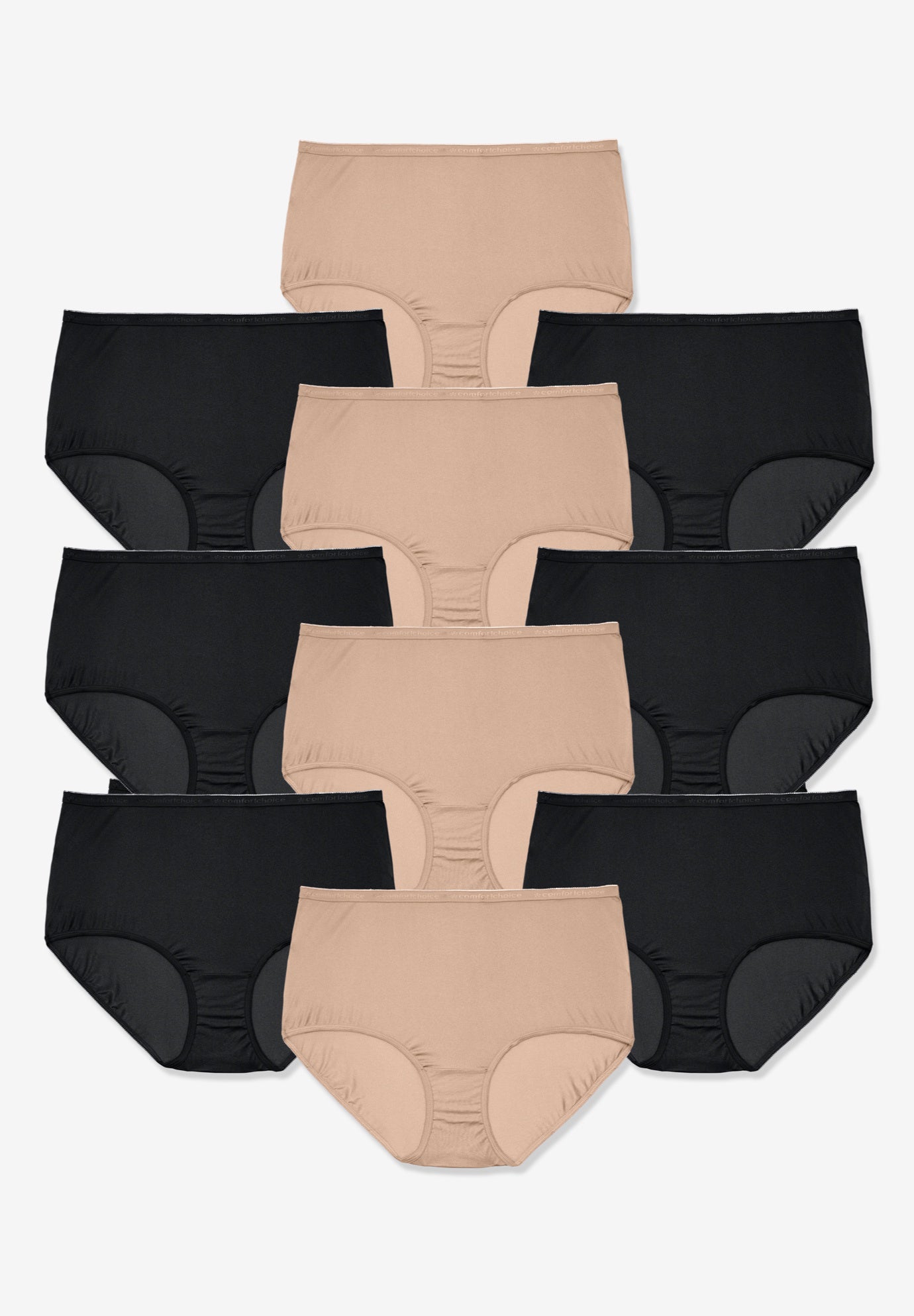 Plus Size Women's Full Coverage Cotton Brief 10-Pack by Comfort Choice in Nude Black Pack (Size 7) Underwear