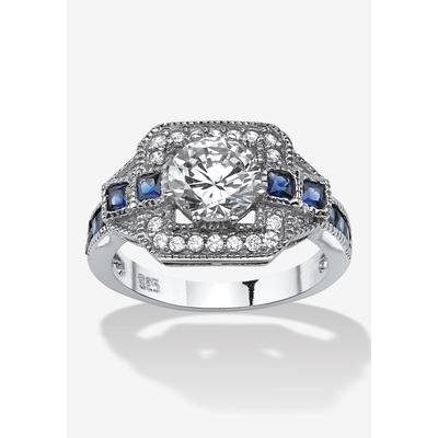 Women's 3.26 Tcw Round Cubic Zirconia Square Halo Ring In Platinum-Plated Sterling Silver by PalmBeach Jewelry in Silver (Size 8)