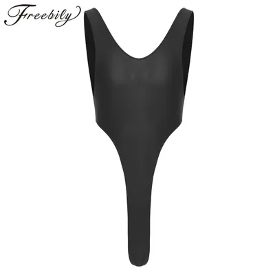 Swimwear for Mens Glossy Swimsuit Backless High Cut Thong Bodysuit One-piece Solid Color Sleeveless
