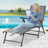 NiamVelo Outdoor Lounge Chair Beach Patio Lounger Fold Lounge Chair with Adjustable Backrest & Foldable Footrest Gray