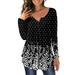 Yohome Fashion Womens Round Neck Printed Buttons Long Sleeve Asymmetric