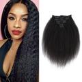 12 Kinky Straight Clip in Hair Extensions Real Human Hair Full Head 7pcs 100g-Double Lace Weft 100% Virgin Remy Clip in Human Hair Extensions for Black Women (12 Inch #1B Natural Black)