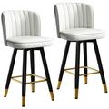 Set of 2 Barstools Swivel High Chairs, Modern Kitchen Dining Counter Stools with Upholstered Leather Back, Metal Frame and Gold Footrest(Size:55 cm,Color:Gray)