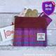 Handmade Harris Tweed Coin Purse, Heather Pink & Orange Plaid Zipped Pouch, Card Wallet, Rfid Lined