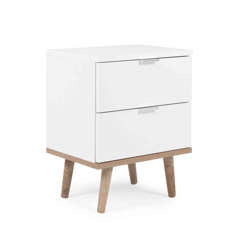 Table de chevet effet bois avec 2 tiroirs, coloris blanc