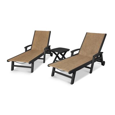 POLYWOOD Coastal 3-piece Wheeled Chaise Set