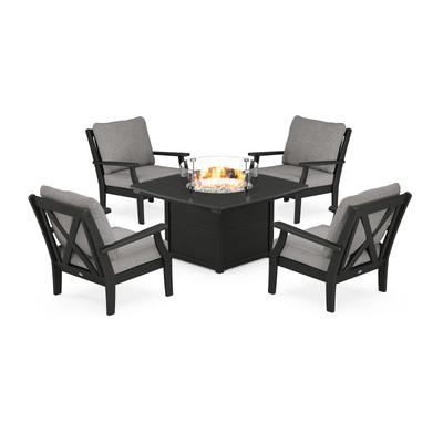 POLYWOOD Braxton 5-Piece Deep Seating Conversation Set with Fire Pit Table