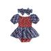 HOANSELAY Baby Girls Romper Set Short Sleeve Off-shoulder Stars Stripes A-line Dress with Headband