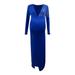 Button Front Maternity Dress Dress Maternity Women Long Sleeve V Neck Loose Fit Boho Pregnancy Solid Color Side Slit Dress Photography Party Dress Long Maternity Clothes Dress Petite Floral Dress