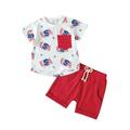GXFC Toddler Baby Boys 4th of July Contrast Color Outfits Infant Boys Short Sleeve Letter Print T Shirts Tops+Drawstrings Shorts Set Independence Day Summer Clothes 2Pcs 0-3Y