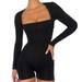 Women s Jumpsuits Rompers & Overalls Long Sleeve Long Sleeve Bodysuit V Neck Bodycon Shorts Stretchy Onesie 90S Egirl Jumpsuits for Women