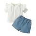 ZRBYWB Toddler Girls Clothes Short Sleeve Ruffle Solid Casual T Shirt Tops Denim Shorts Jeans 2PCS Outfits