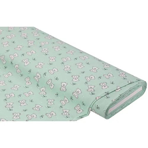 Baumwollstoff Teddybär, mint-color