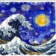 Van Gogh Art Series Rideaux de douche d'interconnexion modernes Blue Starry Night Hokusai Great