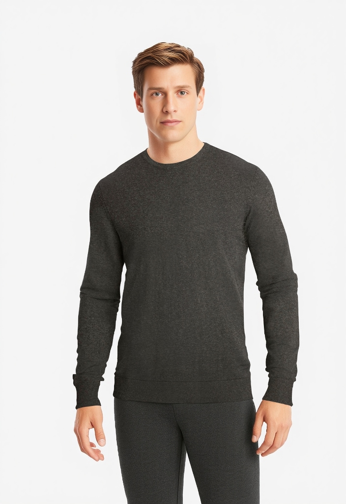 Rundhalspullover JACK & JONES "EMIL KNIT", Damen, Gr. XS, grau (dunkelgrau, meliert), Obermaterial: 60% Baumwolle, 20% Nylon, 20% Viskose, normal, Rundhals, Pullover Rundhalspullover