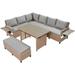 5-Piece Outdoor Patio Rattan Sofa Set, Sectional PE Wicker L-Shaped Furniture Set