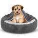 Siwa Mary Small Dog Bed with Attached Blanket Cozy Donut Cuddler Anti-Anxiety Hooded Pet Beds Calming Cave Bed. Orthopedic Round Puppy Beds for Small Dogs or Cats Washable Anti-Slip Bottom 23inc