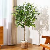 2 Pack Artificial Ficus Silk Tree 5 FT Faux Plastic Ficus Plants in Pot with Durable Plastic Trunk Fake Plant for Home Decor Office House Living Room Indoor Outdoor