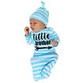 DPSKY Newborn Baby Sleeper Gowns & Headband Little Sister Brother Printed Striped Baby Sleeping Bag (blue)