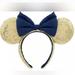 Disney Accessories | New Disney Minnie Mouse Gold Sequin Ears W/ Blue Bow | Color: Blue/Yellow | Size: Osg