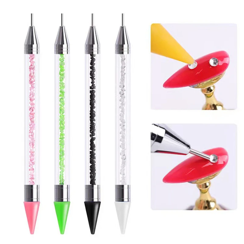 ongle pinceau nail art ongles accessoires outil onglerie matériel professionnel manucure Brosse à ongles à Double tête pour manucure, stylo de perçage, peinture à points, strass, cire, outil à poignée