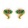 Heart Shape Earrings, 18K Solid Yellow Gold Studded With Oval Cut Emerald & Diamond Gift For Her, Unique Design Earrings