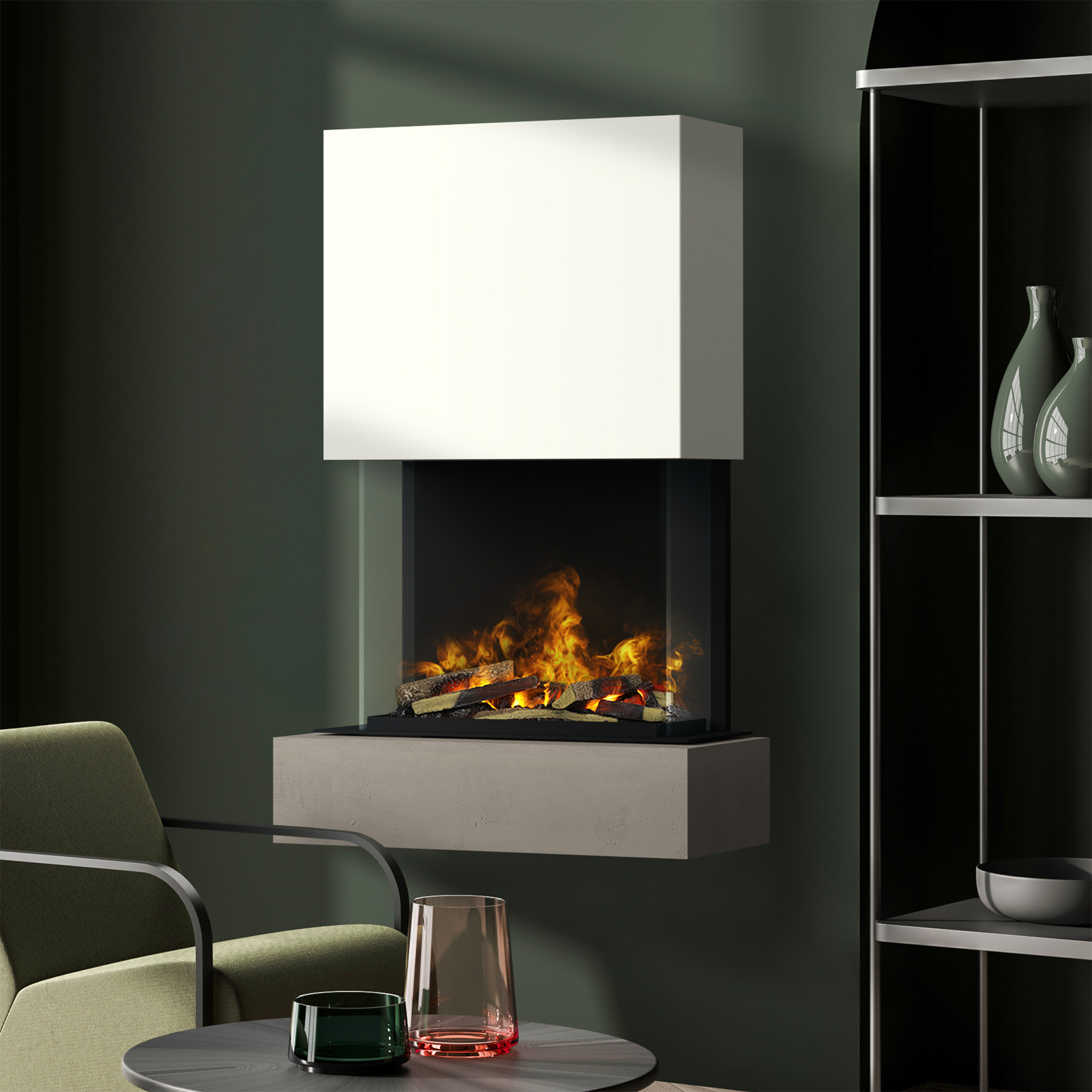 muenkel design Como [Elektrokamin Opti-myst]: Concrete (Betonoptik) - weiß