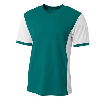 A4 N3017 Athletic Men's Premier V-Neck Soccer Jersey T-Shirt in Teal/White size Medium | Polyester A4N3017