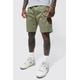 Mens Green Elastic Waist Relaxed Ripstop Cargo Short, Green